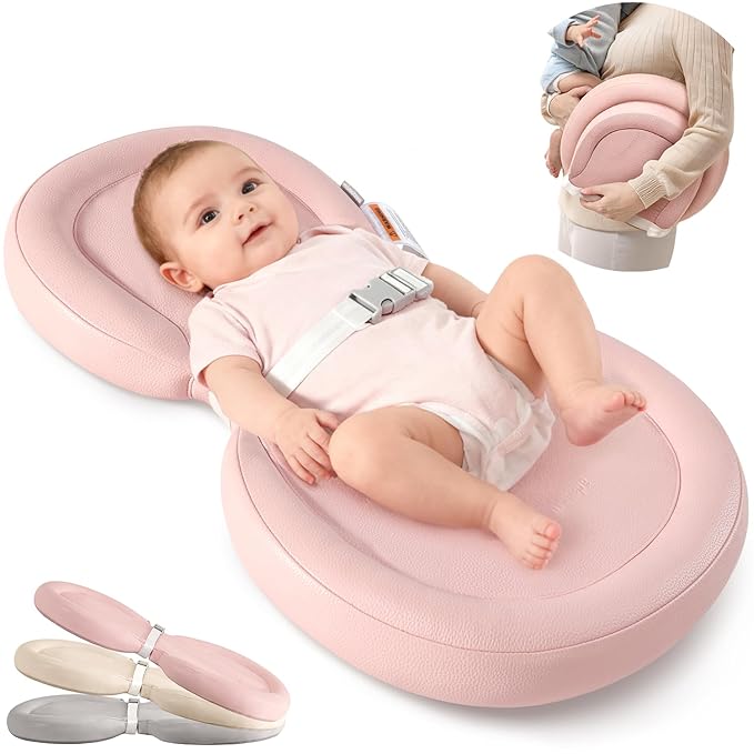 Baby Changing Pad, Waterproof Wipe-Clean Non-Slip Foldable PU Surface with Secure Belt, Ideal for Dresser Station, 24"x16", Pink
