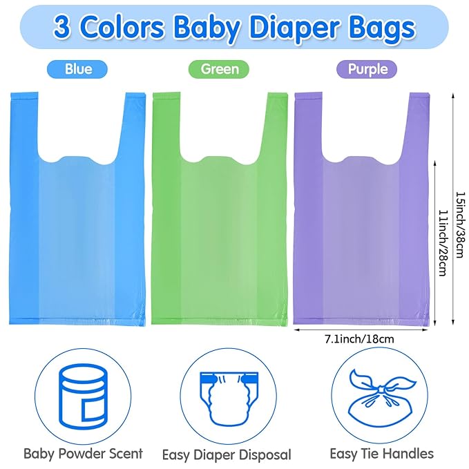 Tenceur 1800 Pcs Baby Disposable Diaper Bags Bulk, Scented Diaper Sacks with Easy Tie Handle Disposal Trash Bag Baby Poop Sacks Pet Waste Bag Refill for Travel