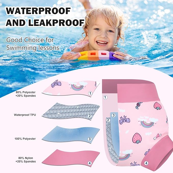 MooMoo Baby Swim Diapers 3 Pcs Waterproof Reusable Swimming Diapers for Baby Swim Lesson 2T-5T, Blue