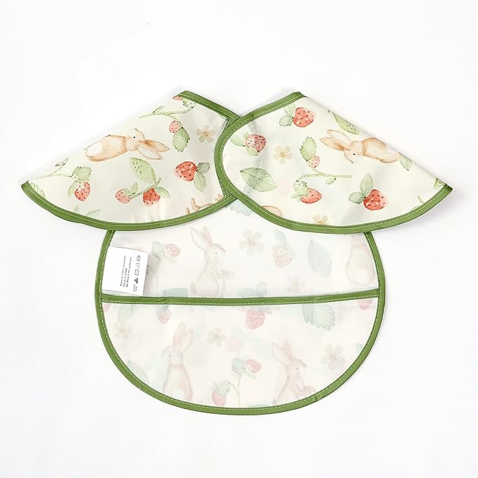 Feeding Bibs for Baby,3 Pack-Waterproof & Easy Clean Baby Bibs for Eating,Toddlers & Infant,Reversible Pockets