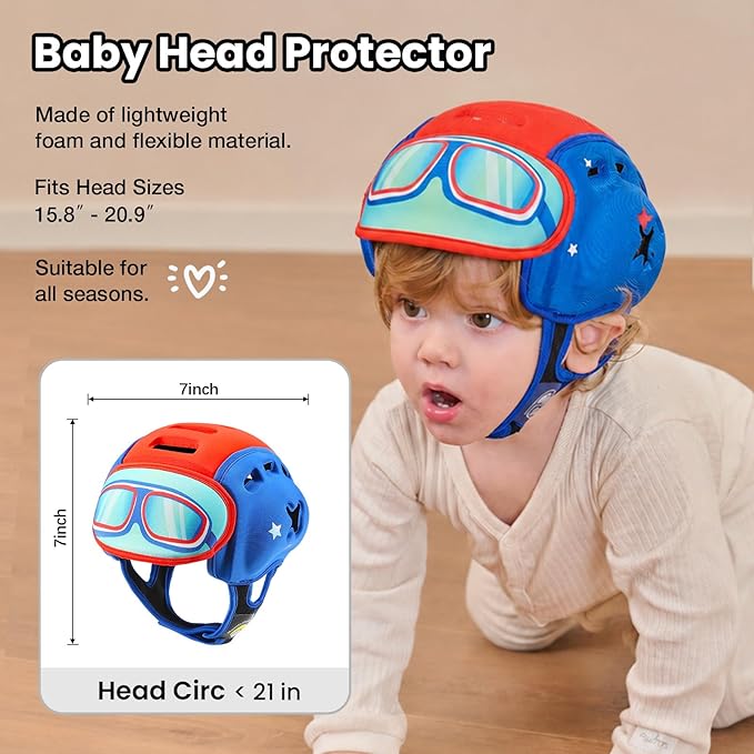 Mambobaby Baby Head Protector Helmet for Crawling and Walking, Breathable Soft Helmet, Ultra-Lightweight & Adjustable, Prevents Bumps Safety Helmet for Infants Toddlers 6-24 Months (Cool Pilot)