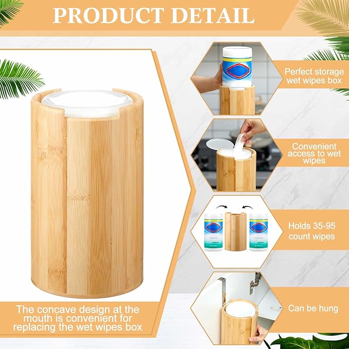 SiliFine Bamboo Wipes Dispenser Container, Disinfectant Wall Mounted Disinfectant Wipes Holder Decorative Bamboo Kitchen Organizer for Bathroom Office Classroom Countertop Home