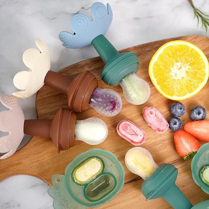 Haakaa Flower Baby Fresh Fruit Food Feeder with Mini Freezer Nibble Tray, Breastmilk Popsicle Mold for Baby Cooling Relief, Food Grade Silicone Baby Mesh Feeder for Infants 4M+ (PeaGreen)