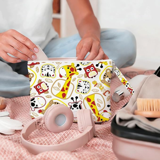 Wet Dry Bag, Wet Bag for Swimsuit, Diaper Sunscreen Large Zipper Pouch Waterproof Pouch, Beach Bags for Women, Gifts for Ladies Girls Friends Colleagues and Sisters, Patterns of Tigers Giraffes Etc.
