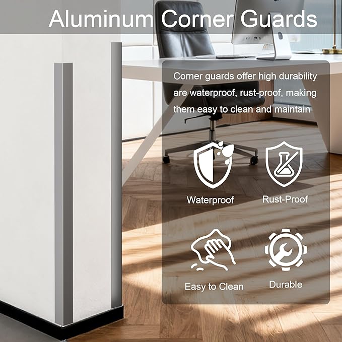 4PCS 48" Metal Corner Protectors, Aluminum Self Adhesive Corner Guards, Metal Wall Edge Protector Strip, Furniture Corner Protectors, Edge Trim for Cabinets and Kitchen Islands (Gray, 48"x2"x2")