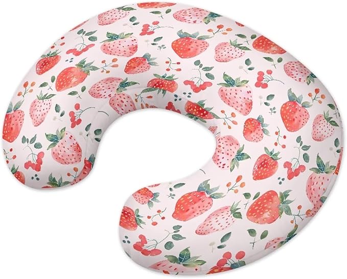 Strawberry Nursing Pillow Covers Reversible and Soft Feeding Pillow Slipcover Fits Standard Infant Nursing Pillow or Positioner for Boy and Girl White(Cover Only)