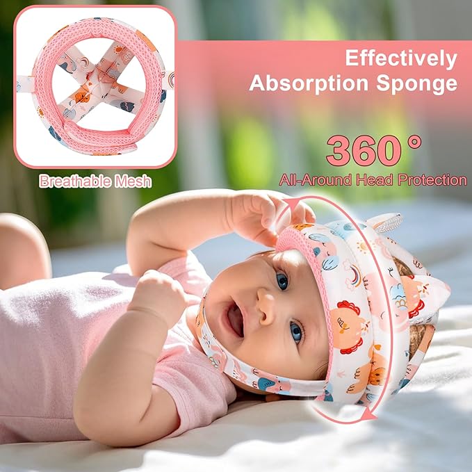 Accmor Baby Head Protector for Crawling Walking, Cute Baby Helmet Adjustable No Bumps Infant Safety Cap, Breathable Protective Kid Headguard Soft Cushion Anti-Collision Helmets for 6m-24m (Elephant)