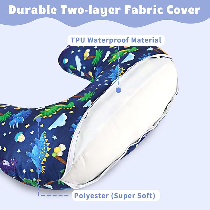 Hooyax Waterproof Nursing Pillow Cover, Stretchy Nursing Covers for New-Designed Breastfeeding Pillows, Adorable Infant Feeding Pillow Slipcover for Baby Boy and Girls (Dinosaur)