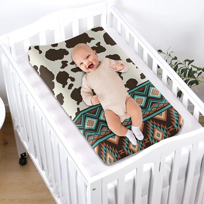 Changing Pad Cover Set, Ethnic Cow Print Breathable and Comfortable Changing Pad Cover for Boys and Girls
