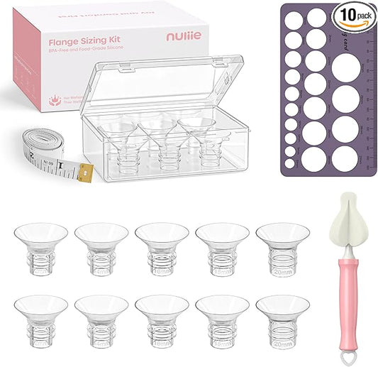 Nuliie 5-in-1 Flange Sizing Kit 12/14/16/18/20mm for 24mm Flange/Shield of Most Pumps, 10PCS Silicone Flange Inserts to Boost Pumping Efficiency & Comfort, BPA-Free Pump Essential for Moms