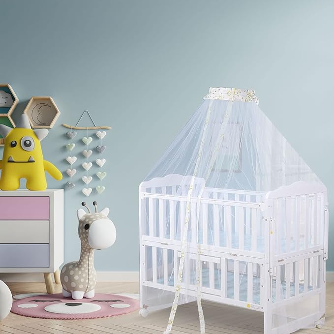 Crib Dome Mosquito Net, Universal 160x450cm Lace Decorative Toddler Bed Crib Canopy Netting for Baby Cribs, Breathable Mesh to Keep Mosquitos Away