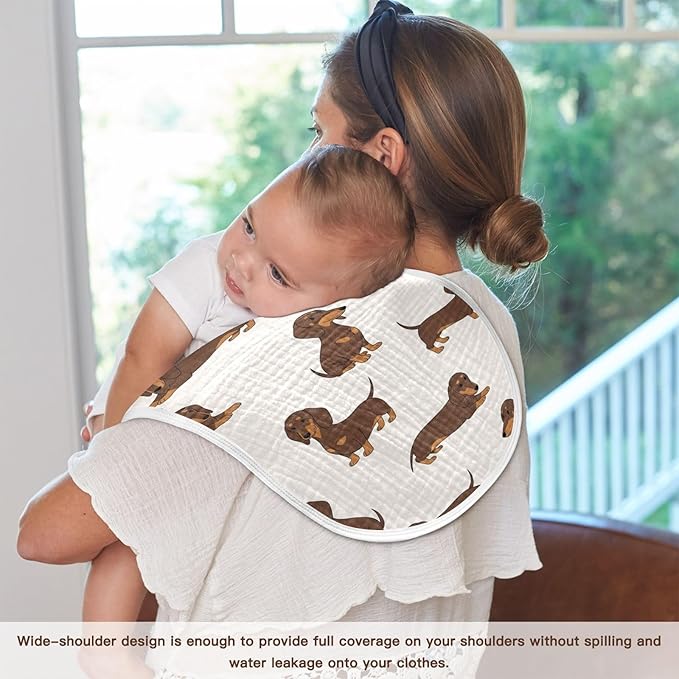 4 Pack Muslin Burp Cloths Dachshund Dogs Cute Cotton Baby Burp Cloths Ultra Absorbent Burping Cloth Soft Spit Up Rags for Newborn Babies 22x11 Inch