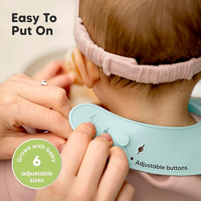 KeaBabies 2-Pack Silicone Bibs for Babies, Toddlers Girl, Boy – Sturdy Food-Grade Baby Bibs for Eating, Large Food Catcher, Clean & Put On Easily, Waterproof Toddler Feeding Essentials (Amaze)