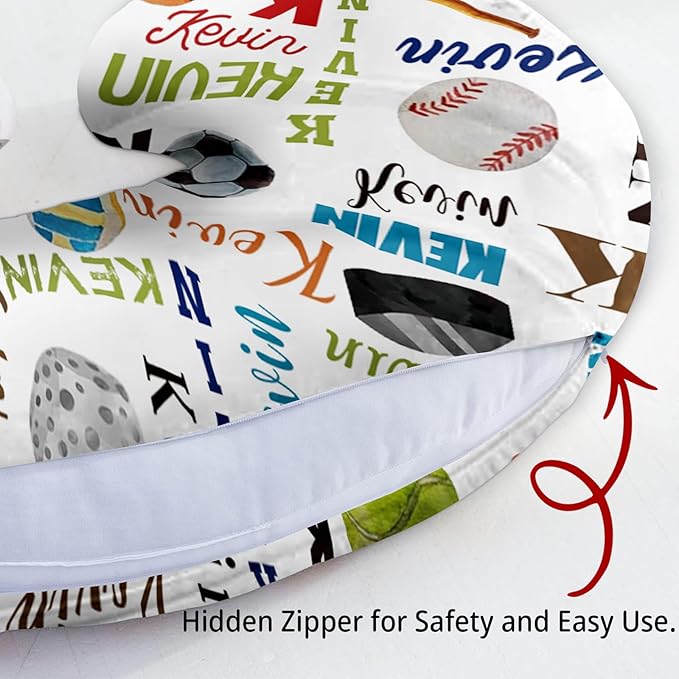 Baby Nursing Pillow Cover - Personalized Name Multi-Ball Design Breastfeeding U-Shaped for Bottle Feeding, Ultra Soft Comfortable Breastfeeding Pillow Cover for Infant Baby Boys and Girls
