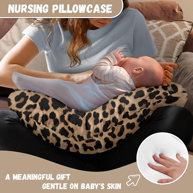 Leopard Print Nursing Pillow Cover for Baby, Soft Breastfeeding Pillow Slipcover, Reusable Nursing Pillowcase for Newborn Infant, Cover Only