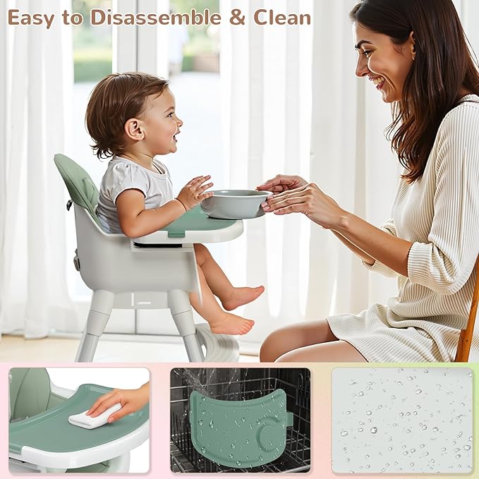 Ktaxon 3-in-1 Baby High Chair, Portable Adjustable Height Highchair with Removable Dual-Layer Tray, 5-Point Safety Harness and Footrest for Toddlers & Babies, Green