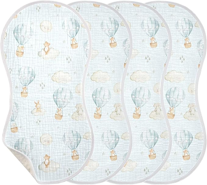 vvfelixl Burp Cloths Hot Air Balloon Rabbits Mouse for Baby Boy Girls Baby Washcloths Burp Rags 1 Pack White