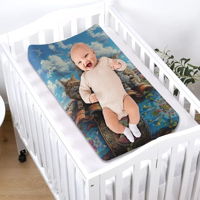 Changing Pad Covers for Boys Girls, Fancy Cat Diaper Changing Table Pad Cover Soft Breathable Changing Mat Cover for 32''x16" Cute Birthday Gifts for Baby