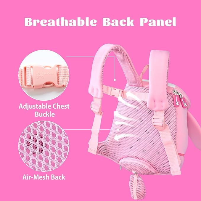 NOHOO Toddler Backpack Leash, Mini Cute Cartoon Animal, Waterproof Travel Book Bag for Baby Boys Girls 3~6 Years (Rabbit)