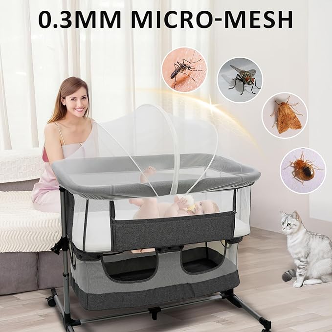 Bassinet Cover for Cats, Mosquito Net Cover, Two-Way Zipper Bassinet Cover for Cats, Keep Bugs Out for Baby, Breathable Baby Mosquito Net for Bassinet White