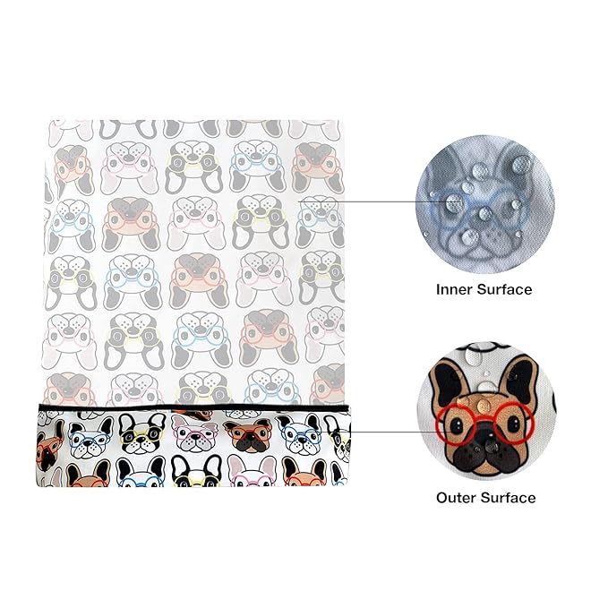 FLOCK THREE Washable and Reusable Wet Bag Diaper Bag Water Resistant Swimming Bag Travel Toiletries Pouch Pugs Dog Print Zippered 12.6'' x 16.5''