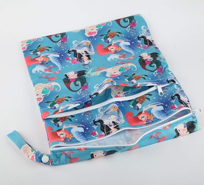 Wet Dry Bag Baby Cloth Diaper Nappy Bag Reusable Washable (Sea Mermaid)