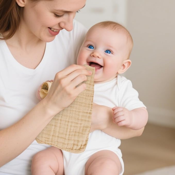 Muslin Solid Burp Cloths 100% Cotton Large 18''x10'' Extra Soft and Absorbent Multifunctional 6 Pack Baby Burping Cloth for Unisex Boys Girls (White+Khaki)