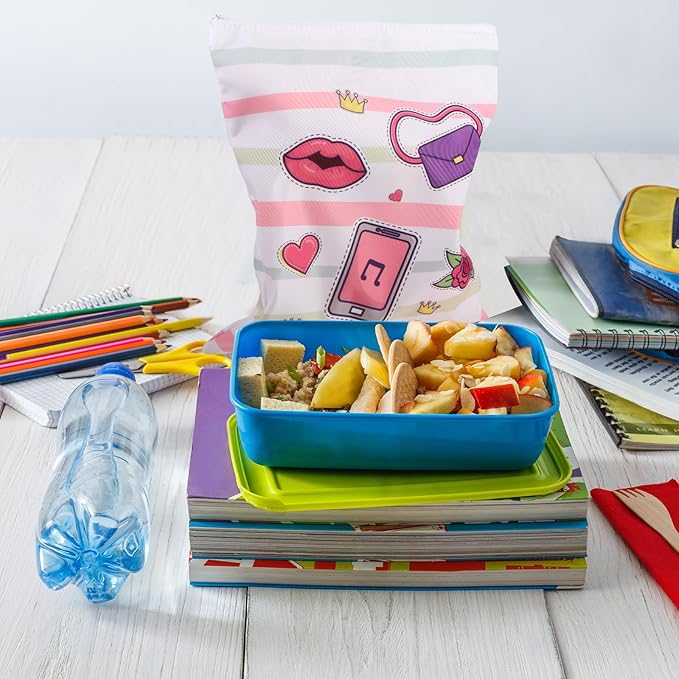 Paterr 4 Pcs Sandwich Bag Reusable Zipper Snack Bags Washable Food Safe Lunch Bags for Kids Students Adults Food (Novel)