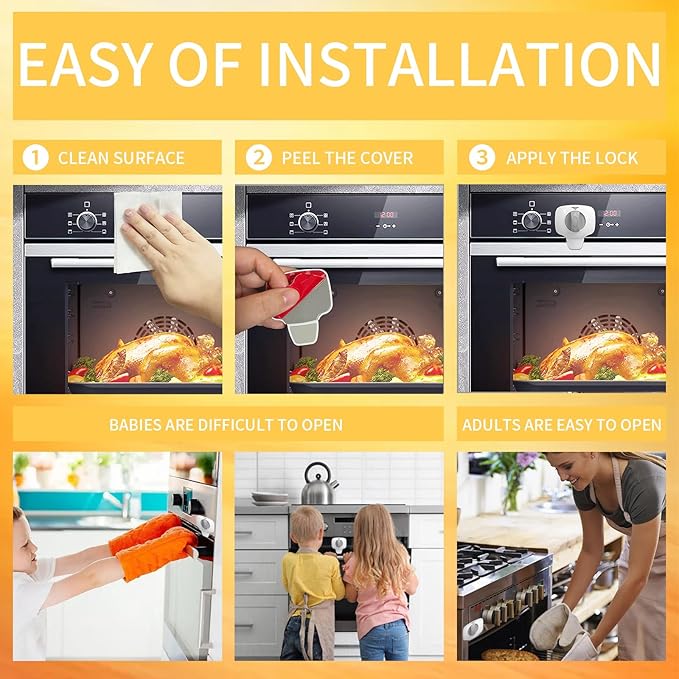 Childproof Oven Door Lock Baby Safety Oven Lock Child Safety Heat-Resistant Adhesive no Tools Need or Drill (White-1Pcs)