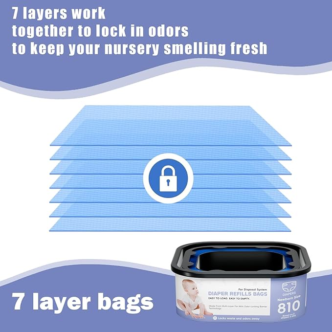 Jumbo Square Refills Disposal Bags Refill Compatible With For Diaper Gen.ie Compact, Select (Not Fit Classic Version Pails), Hold Up to 810 Newborn-Sized Diapers Per Refill. (1 Packs)
