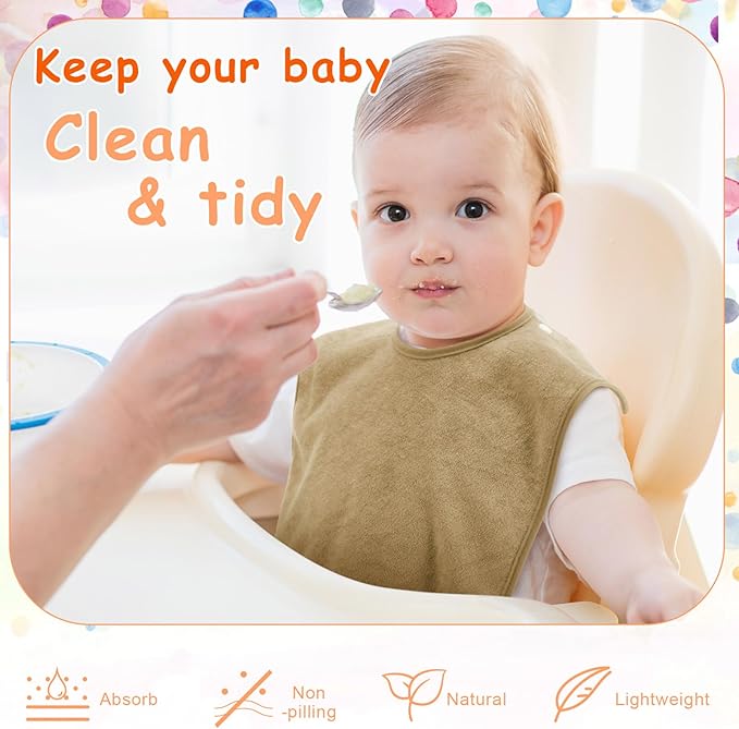 Hercicy Full Coverage Pullover Toddler Baby Bibs Terry Cloth Bibs with Snap Button for 0-4 Years Unisex Feeding Drooling