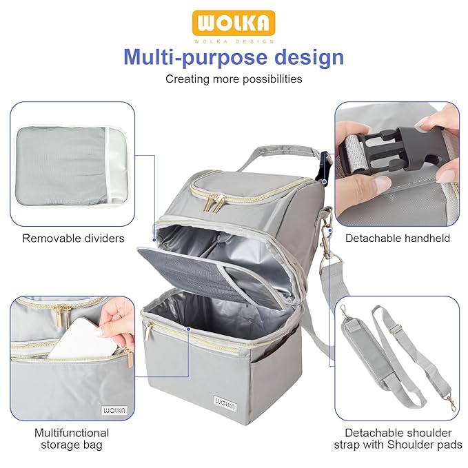 Wolka Breast Milk Cooler Travel Bag - Baby Bottle Cooler Bag for Nursing Moms Daycare with Double Compartments - Fits 6 Baby Bottles Up to 9 Ounce