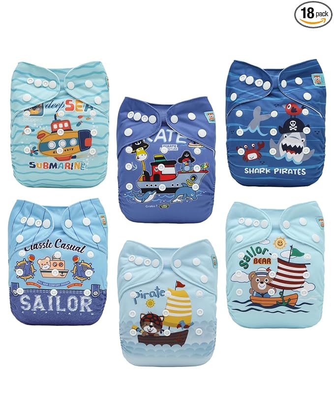 ALVABABY Baby Cloth Diapers 6 Pack with 12 Inserts Cloth Diaper Covers Adjustable Washable Reusable for Baby Girls and Boys