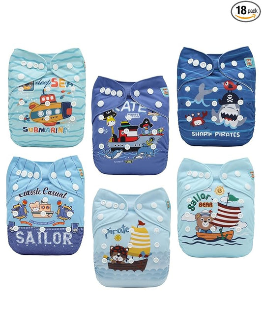 ALVABABY Baby Cloth Diapers 6 Pack with 12 Inserts Cloth Diaper Covers Adjustable Washable Reusable for Baby Girls and Boys