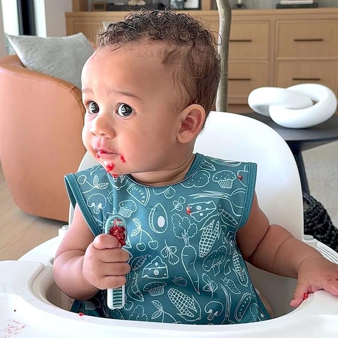 BapronBaby Neutral Foodie Bapron - No Neck Tie Safer Bib for Baby & Toddler - Soft Waterproof Stain Resistant - Machine Washable - Sz Baby/Toddler 6m-3T