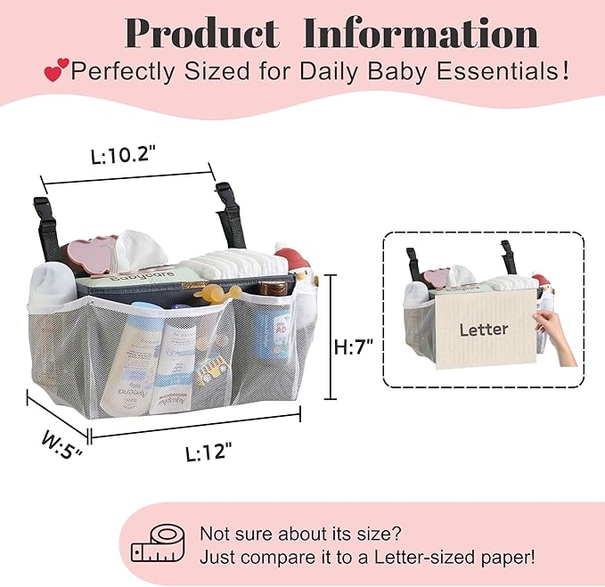 Diaper Caddy Organizer for Crib, 2-Pack Hanging Diaper Stacker Nursery Storage Bags - Large Capacity for Baby Essentials - Hold 50+ Diapers，Made of Washable Durable Oxford Fabric（Snap Buckle）