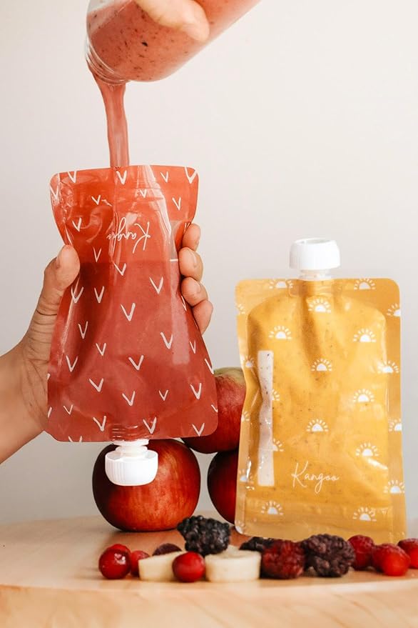Reusable Baby Food Pouches Storage | Snacks | Purees, Apple Sauces, Smoothies | 6 Pack BPA-Free Plastic Refillable Squeeze Pouch | 5oz | Double Lock Zipper | Toddler Boho