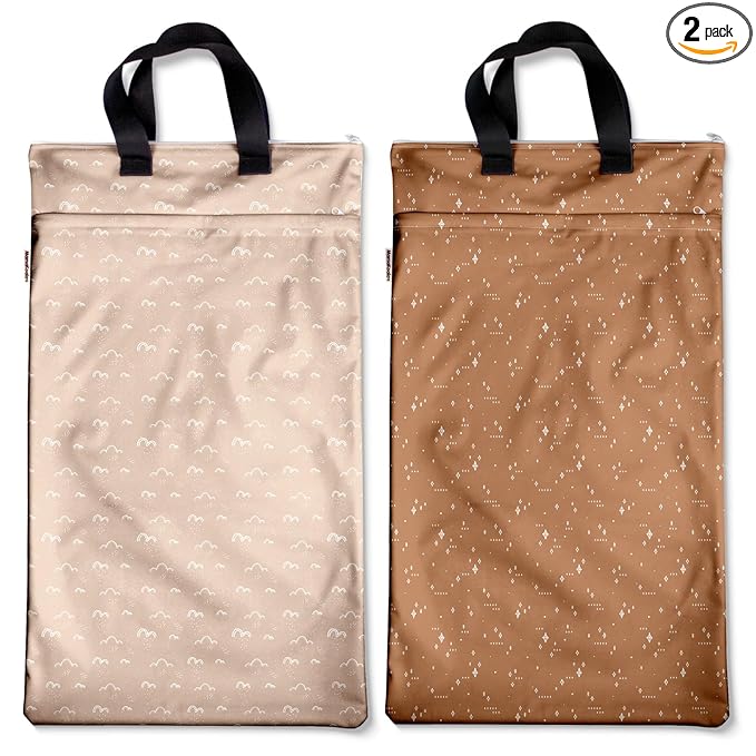 Mama Koala Reusable Hanging Wet Dry Bags for Baby Items, Cloth Diapers, Swimsuits, Travel, Gym Clothes, Beach, Pump Parts, Toiletries, Two Zippered Pockets, 2 Pack (W004L)