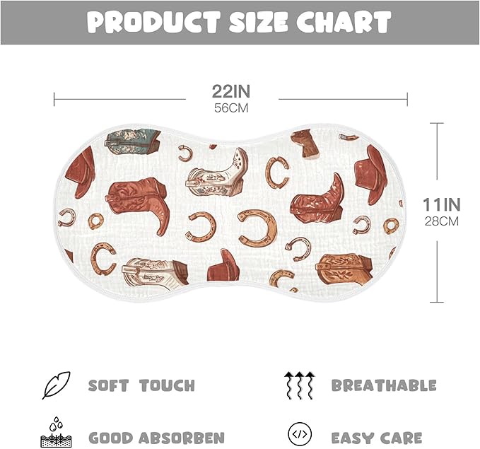 Western Cowboy Boots Cute Burp Cloths Baby Boys Girls Absorbent Soft Cotton Burping Cloths Rags 4 Pack