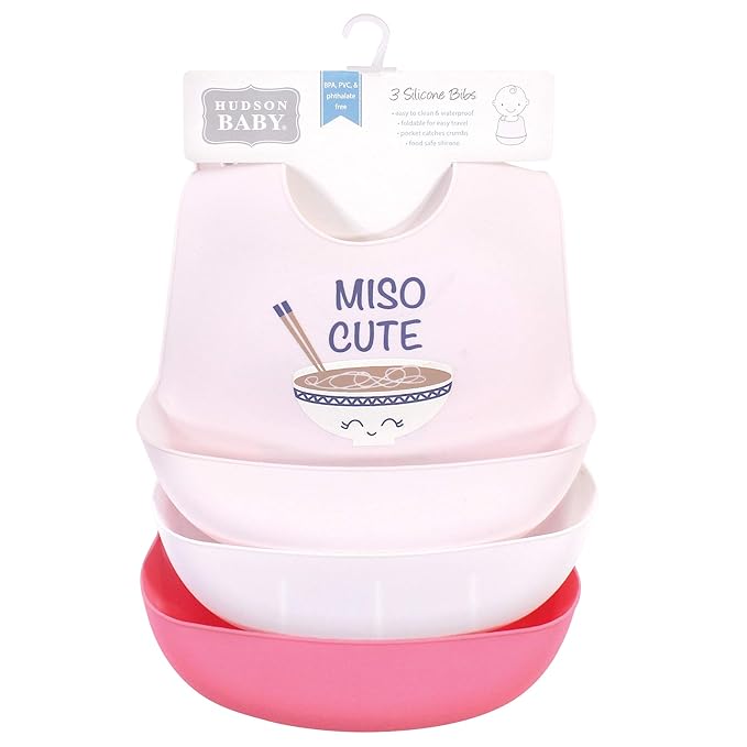 Hudson Baby Unisex Baby Silicone Bibs, Miso Cute, One Size (Pack of 2)