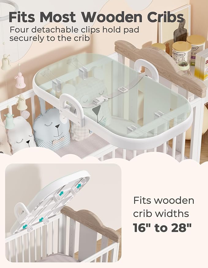 Xaproo Baby Changing Pad, Soft EVA Wipeable Diaper Changing Pad with Adjustable Crib Clips, Non-Slip Changing Table Pad with Safety Strap & Side Handles, Fits Cribs, Dressers & Changing Tables, Green