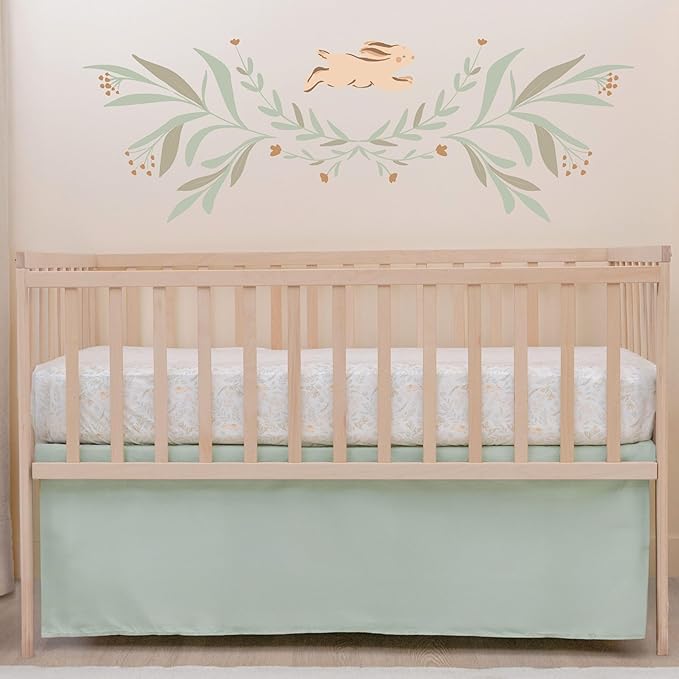 Green Crib Skirt Neutral, Baby Crib Skirt Boy Girl, 52"x28" with 15" Drop Bedskirt, Cotton Bed Skirt, OEKO TEX Certified Cribs Dust Ruffle, Cribs Accessories Boy Girl (Green Bedskirt)