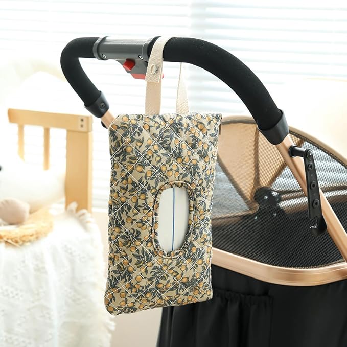 HIBEAR Quilted Diaper Wipe Pouch Portable Mommy Bag Refillable Floral Baby Wipe Holder for Travel Stroller Daily Casual (Black)