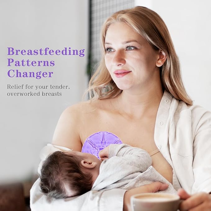 Breast Therapy Packs, 2 Pack Reusable Hot Cold Gel Packs for Nipple Pain Relief, Mastitis, Engorgement, Support for Breastfeeding and Pump Aid-Flexible & Washable with 2 Soft Covers (Purple)