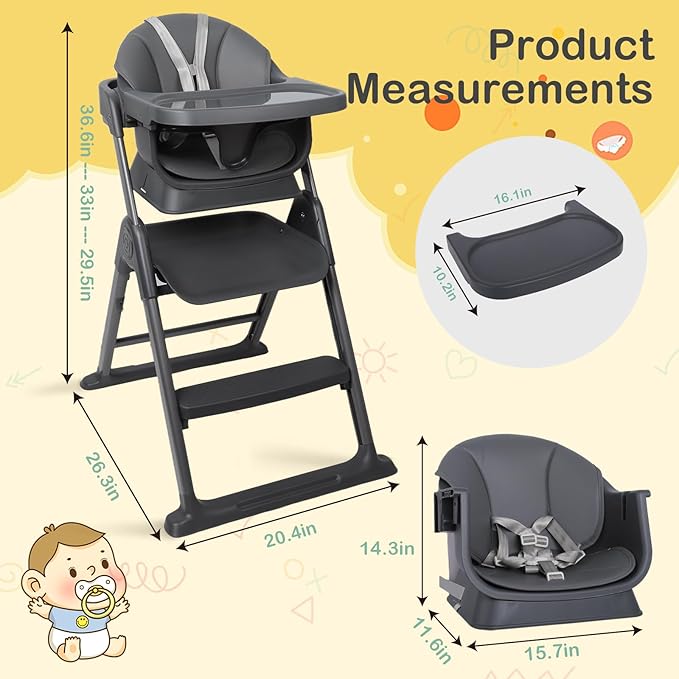 6 in 1 Convertible Baby HighChairs & Step Stool, Foldable High Chairs for Babies and Toddlers, Portable Booster Seat for Dining, Folding Toddler Tower for Kitchen