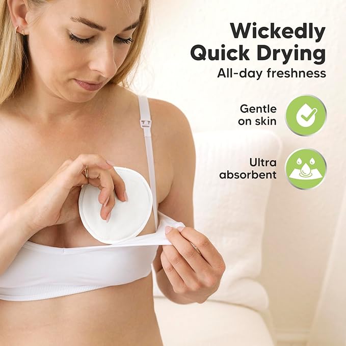 14-Pack Reusable Nursing Pads for Breastfeeding - Soft & Absorbent 4-Layers Washable Breast Pads for Leaking Milk, Viscose from Bamboo Breastfeeding Essentials, Nipple Covers (Soft White, XL5.5")