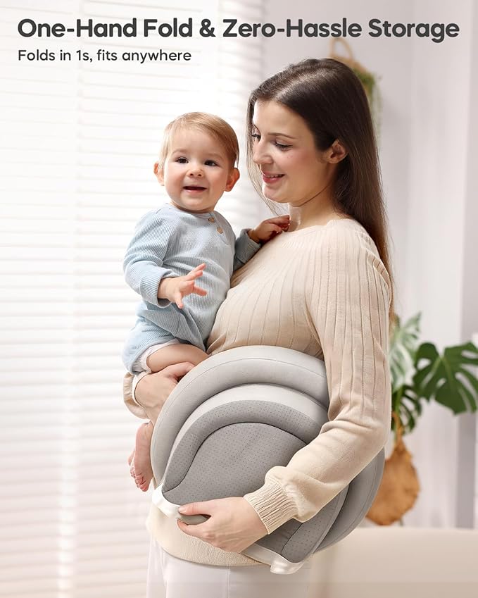 Mamatepe Peanut Baby Changing Pad, Foldable Travel On-the-Go with Non-Slip Base & Safety Belt, Wipeable PU Cushion for Dresser & Changing Table 30"x18", Gray