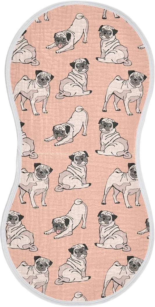 Pug Dog Animal Pattern Muslin Burp Cloths for Baby 1 Pack Soft 100% Cotton Baby Washcloths Bibs for Boy Girl