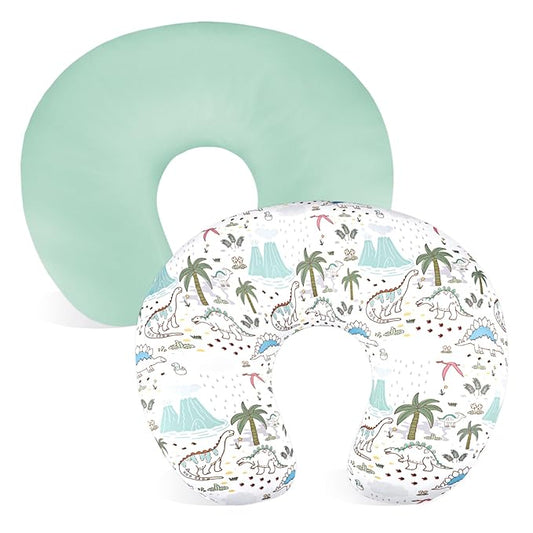 SWESEN 2 Pack Nursing Pillow Covers, Ultra Soft Nursing Cover for Breastfeeding Pillows, Stretchy Nursing Pillow Slipcover for Baby Girls Boys, Fits Standard Baby Pillow, Dinosaurs, Green