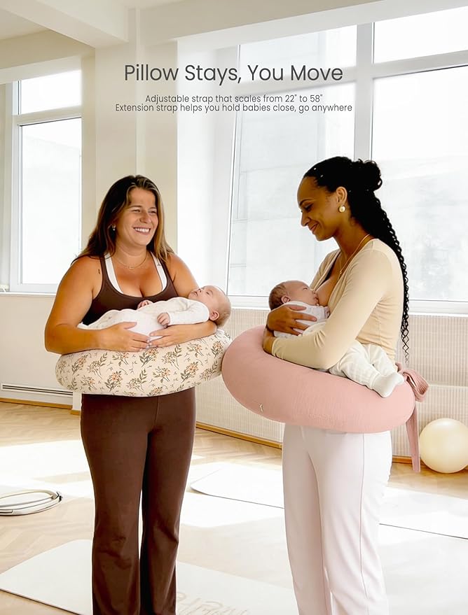 lulumoon Muslin Nursing Pillow Covers - 2-Pack Cotton Slipcovers for Breastfeeding Pillow - Extended Adjustable Strap for Secure Fit & Stable Support - Hidden Zipper Safety for Bottle-Feeding